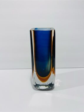 Flavio Polly Sommerso Murano Glass for Seguso Hand Blown Glass Vase 8”